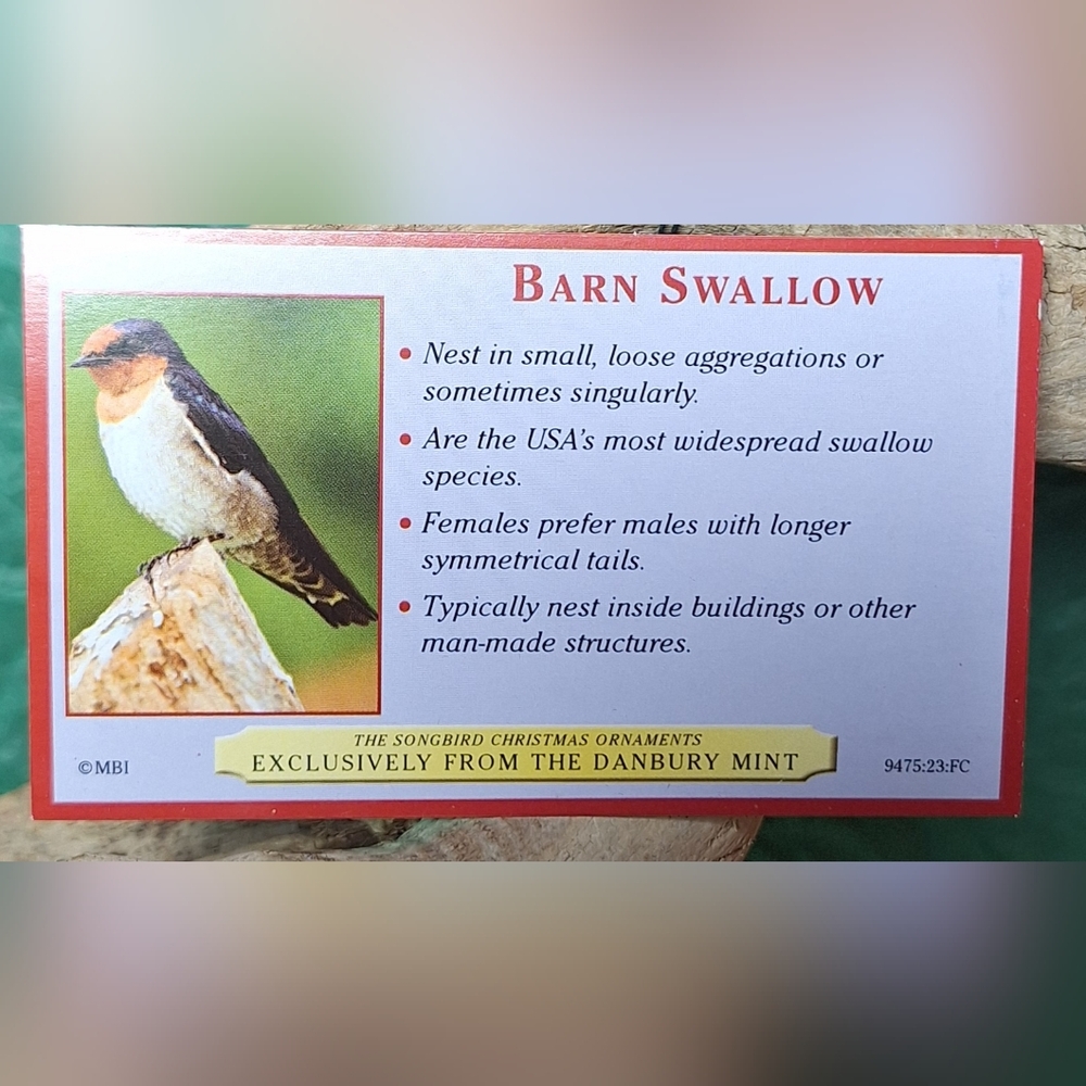 🏠THE DANBURY MINT Songbird Collection Barn Swallow - Picture 6 of 7